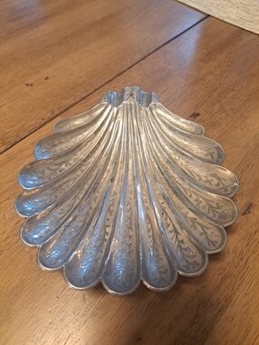 Vtg Etched Silver Ash Tray, Made in India, Floral Motif Marked